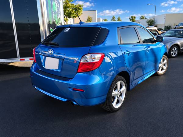 Blue Toyota Matrix, rear view
