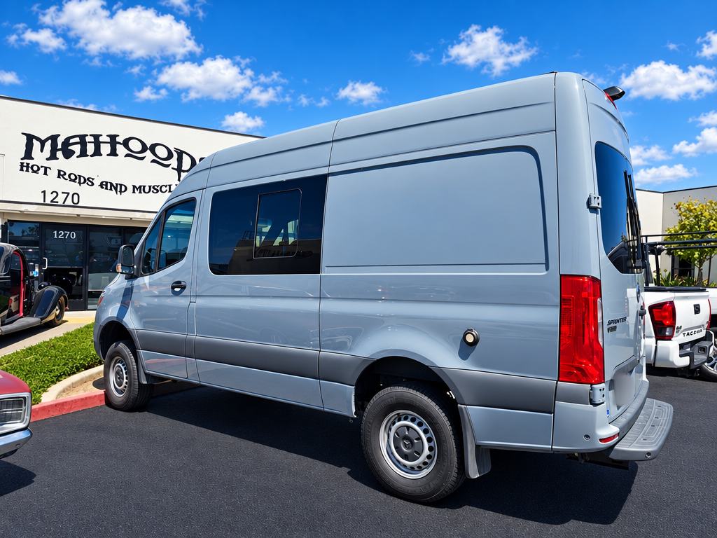 Gray Mercedes Sprinter van outside Mahood's